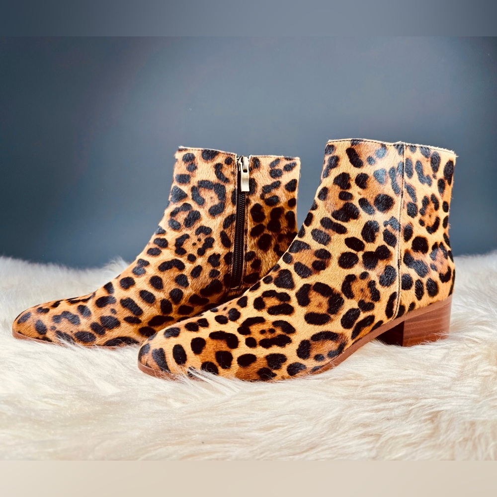 J. Crew Side Zip in Leopard Hair Calf Booties 7